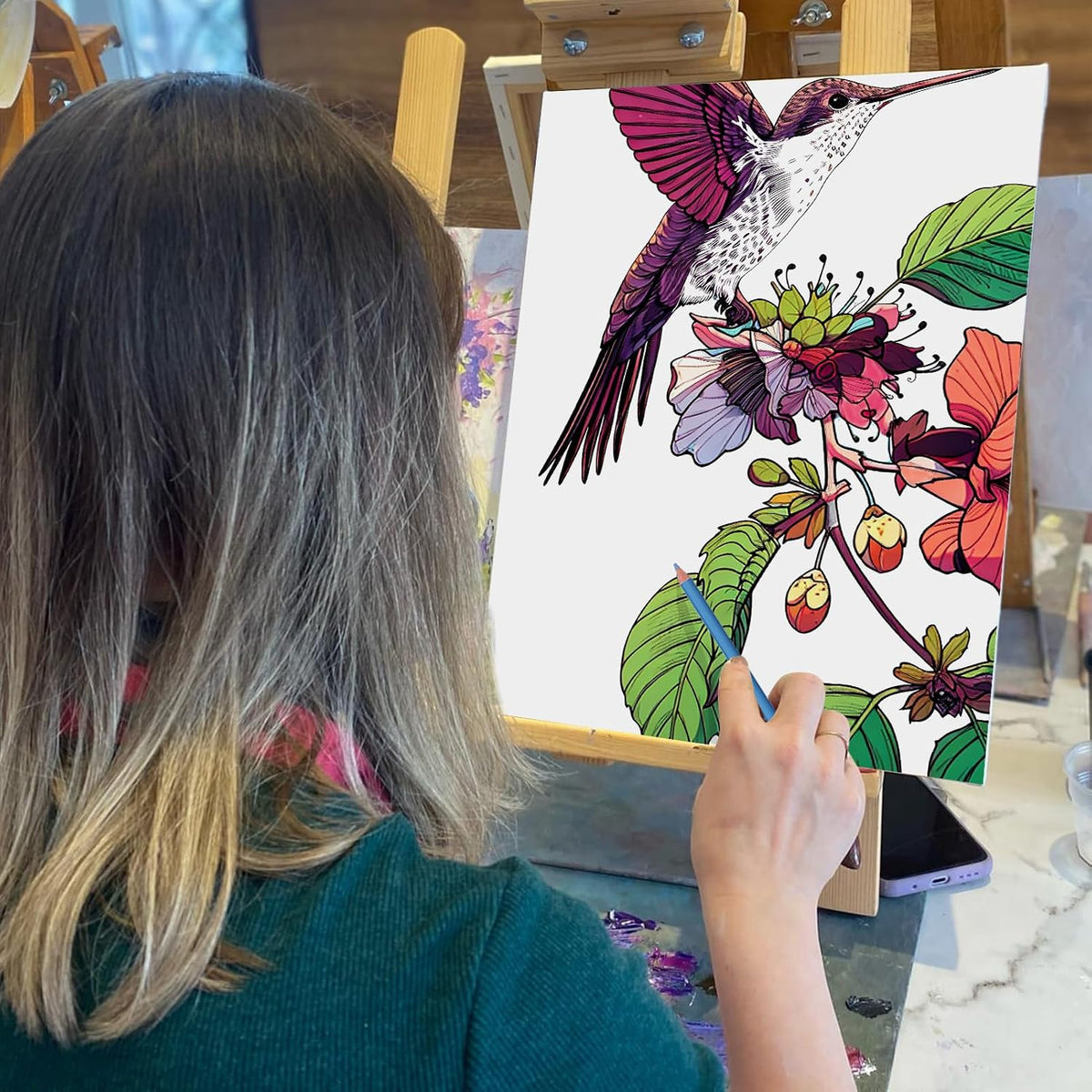 Humming Bird Adult Coloring Book Spiral Bound Mindfulness Adult Coloring Book for Women Relaxation Spiral Bound Lay Flat, Single-Sided Print with 24 Pages, Anxiety Relief Gifts Relaxation