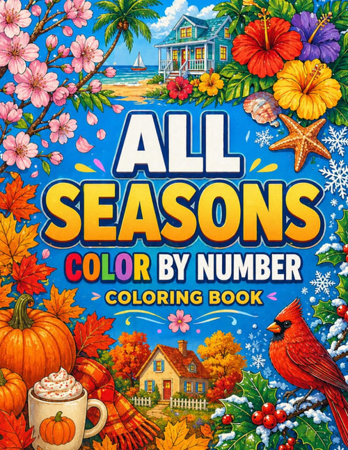 All Seasons Color by Number Coloring Book: Easy Large Print Spring, Summer, Autumn & Winter Color by Numbers Designs for Adults Seniors & Kids