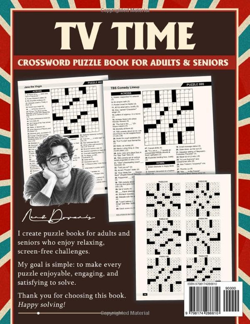 TV Time Crossword Puzzle Book for Adults and Seniors with 100 Puzzles: Relive Classic Television Memories with Nostalgic Clues, Familiar Shows, and Entertaining Brain Challenges from Tv’S Golden Years