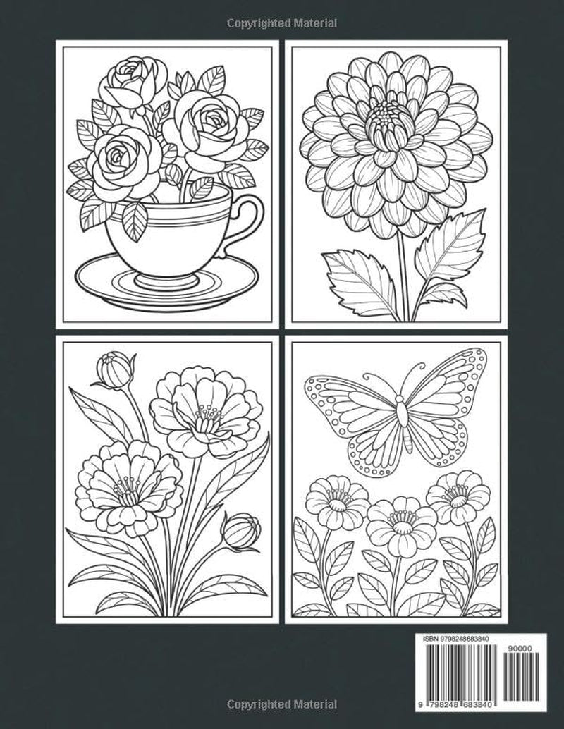 Large Print Flowers Coloring Book: over 50 Simple, Easy, and Fun Floral Coloring Pages for Adults and Seniors with Large Designs for Stress Relief and Relaxation