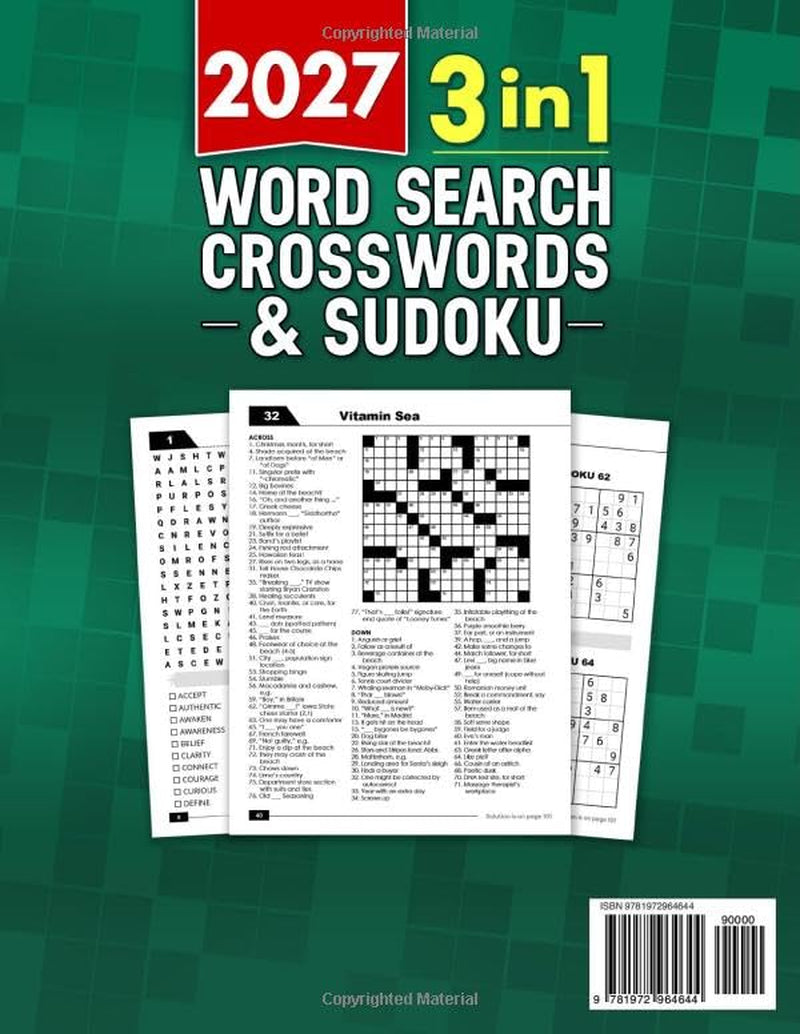 3-IN-1 Large Print Puzzle Book for Adults & Seniors - Word Search, Crosswords & Sudoku: Large Print Collection to Sharpen Focus, Boost Memory & Relax