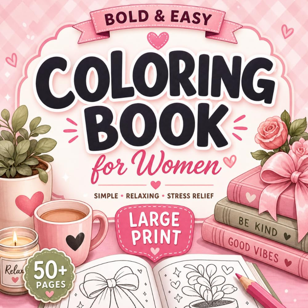 Bold and Easy Coloring Book for Women: Large Print Adult Coloring Book with Thick Line Simple Designs, Single-Sided Pages for Stress Relief and Relaxation (Soft Girl Cozy Coloring Collection)