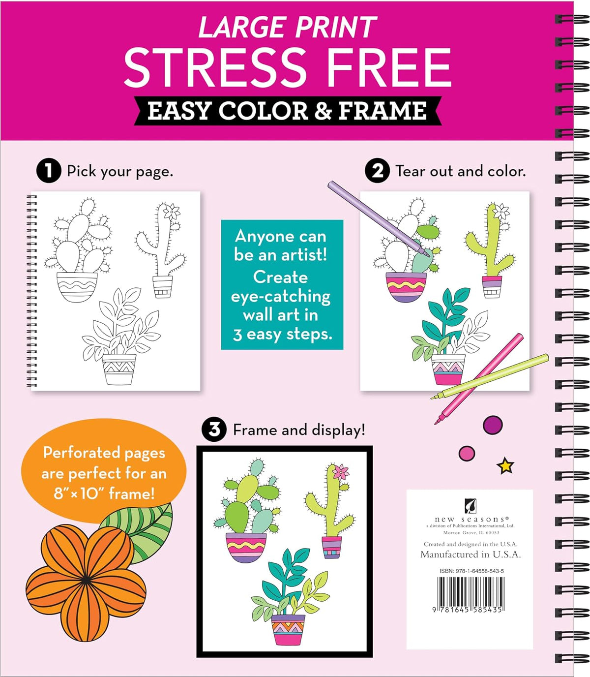 Large Print Easy Color & Frame - Stress Free: Adult Coloring Book with 31 Designs | Flowers, Mandalas & Nature | Perforated Pages, Spiral Bound | Gift for All Ages, Seniors & Beginners
