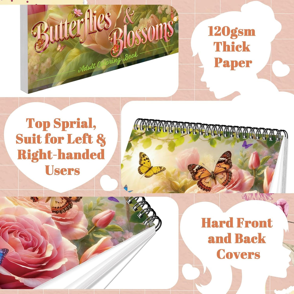 3 Pack Adult Coloring Books for Women, Spiral Bound