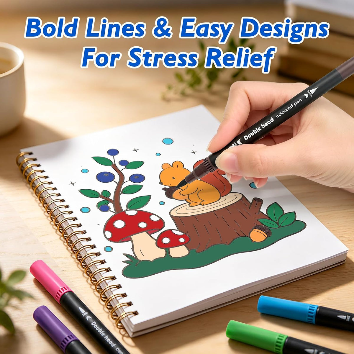 2 Pack Coloring Book for Adult,Funny Coloring Books Set for Adults Relaxation with 36 Colors Dual Tip Markers,Relieving Gift for Women with Easy & Simple to Color Pages