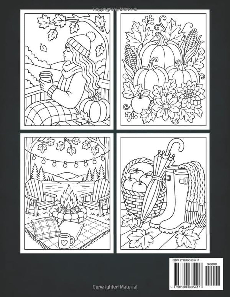 Large Print Cozy Autumn Coloring Book: 50+ Simple, Easy, and Charming Fall-Themed Coloring Pages for Adults and Seniors with Large Designs for Relaxation and Joy