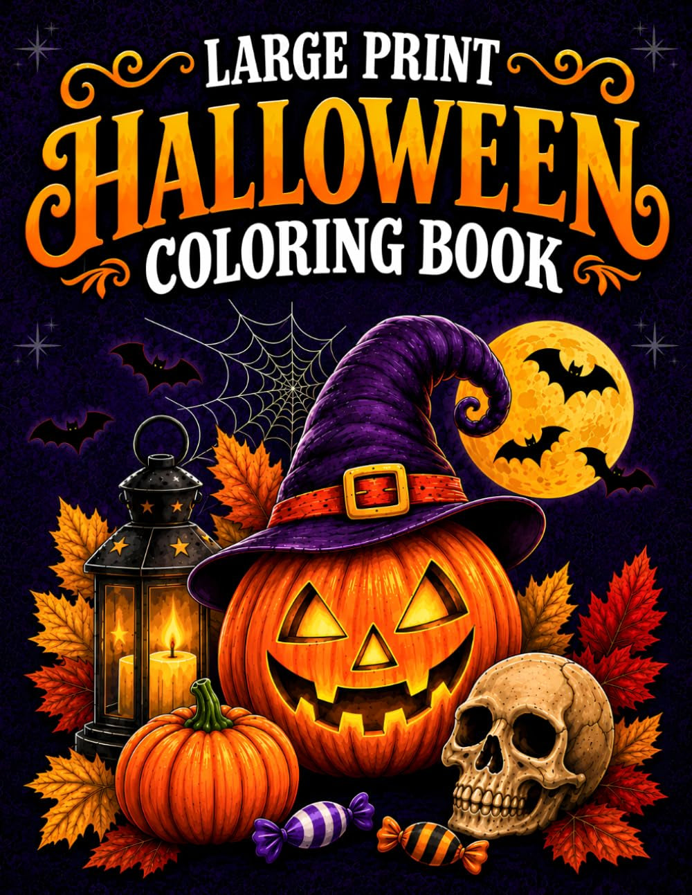 Large Print Halloween Coloring Book: over 50 Simple, Easy, and Spooky Halloween-Themed Coloring Pages for Adults and Seniors with Large Designs for Relaxation and Fun