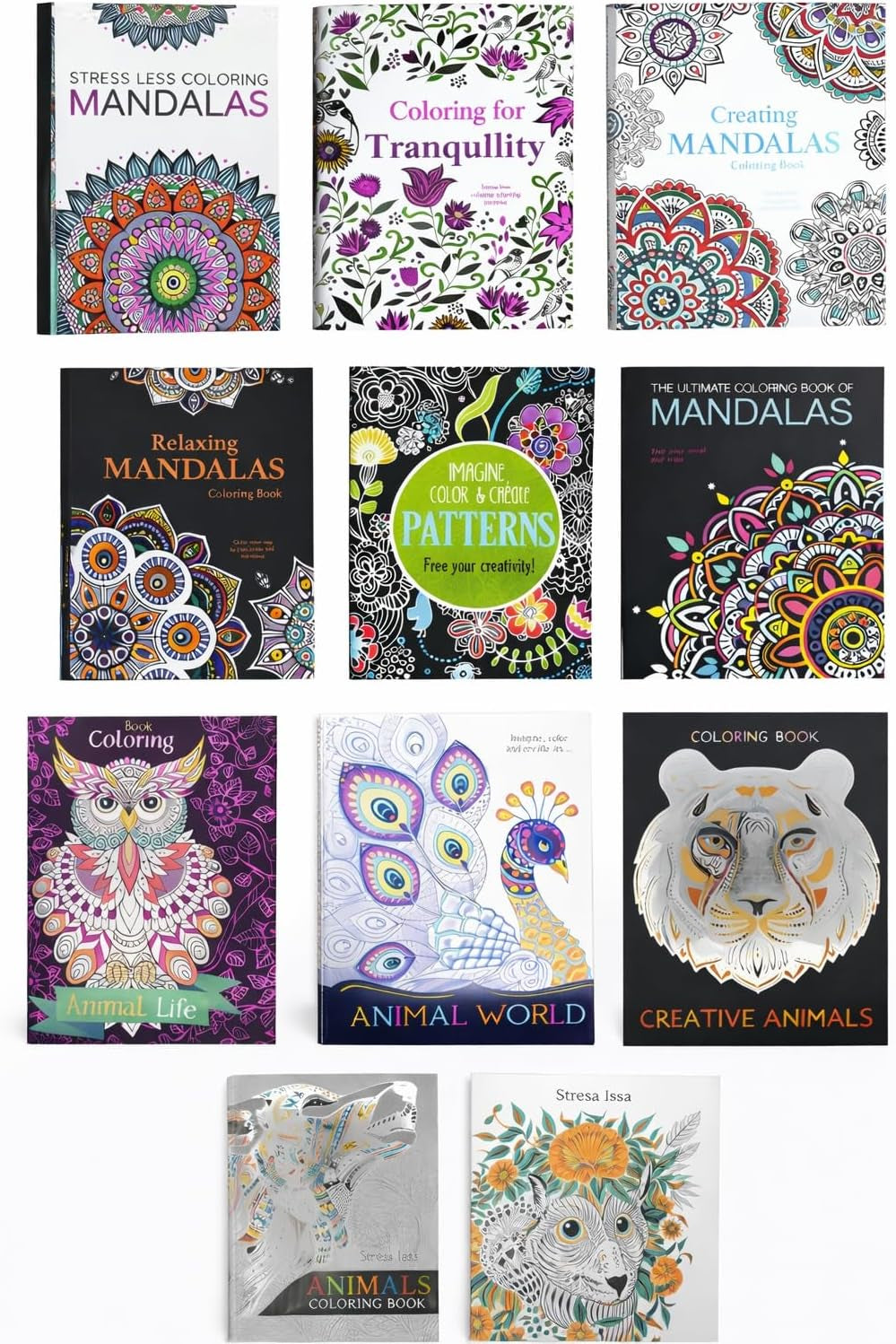 Adult Coloring Book Bundle with 10 Deluxe Coloring Books for Adults and Teens (Over 250 Stress Relieving Patterns).