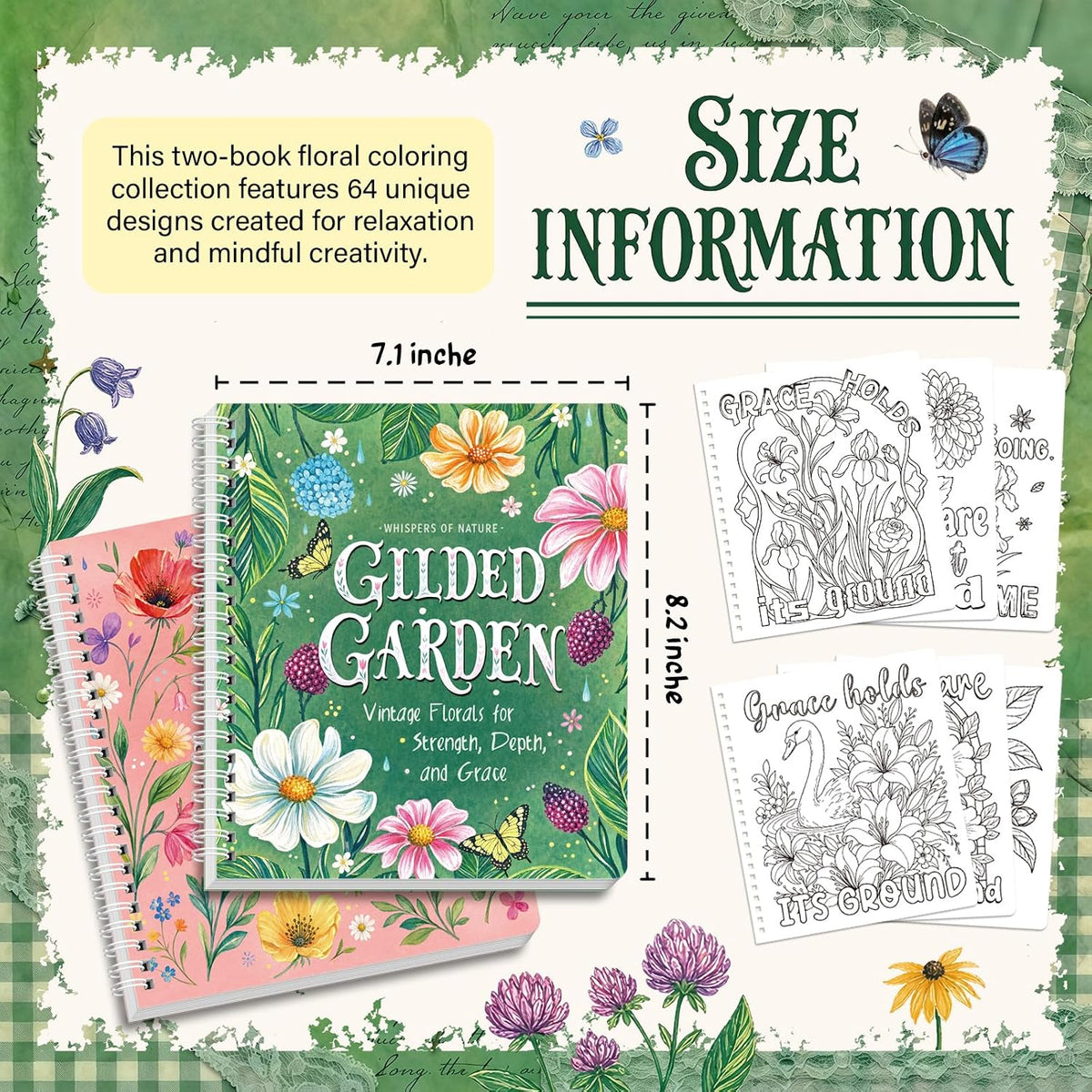Floral Adult Coloring Books Set of 2, Relaxing Gift for Women