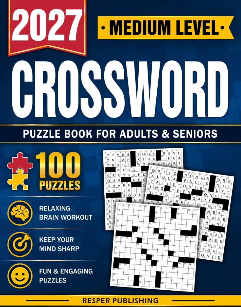 Medium Crossword Puzzle Book for Adults and Seniors with 100 Puzzles: Relaxing Medium Crossword Challenges to Keep Your Mind Sharp and Entertained
