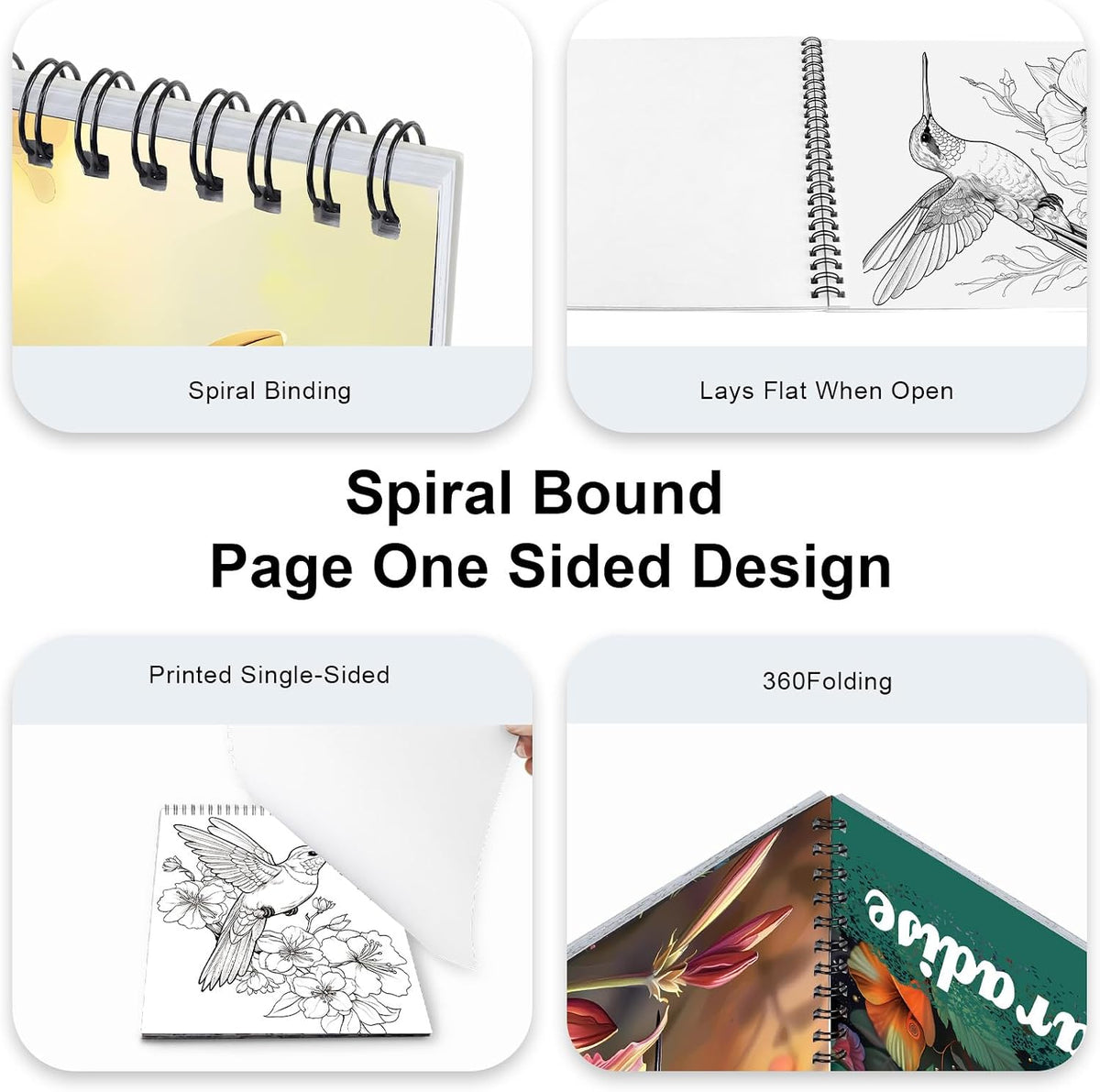 Humming Bird Adult Coloring Book Spiral Bound Mindfulness Adult Coloring Book for Women Relaxation Spiral Bound Lay Flat, Single-Sided Print with 24 Pages, Anxiety Relief Gifts Relaxation