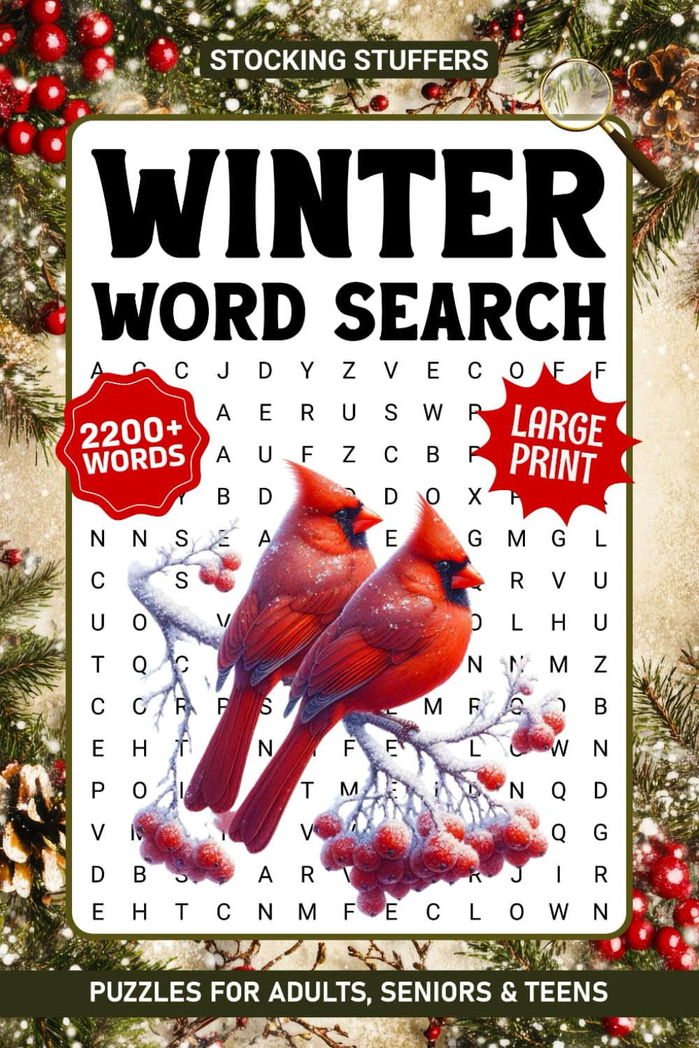 Winter Word Search for Adults Large Print: Relaxing Christmas Holiday Themed Word Find Puzzles Book for Seniors, Funny Stocking Stuffers & White Elephant Gifts Idea