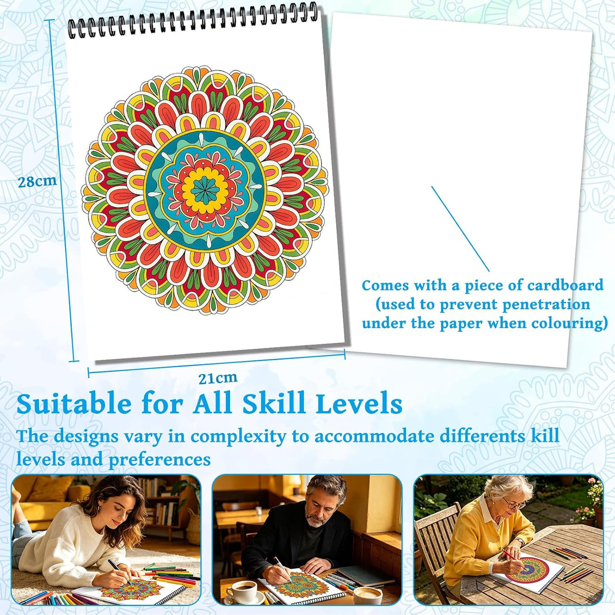Mandala Adult Coloring Book Set - 3 Pack Spiral Bound Coloring Books for Adults Relaxation, 60 Original Mandala Designs, Stress Relief Anxiety Relief Gifts for Women Men