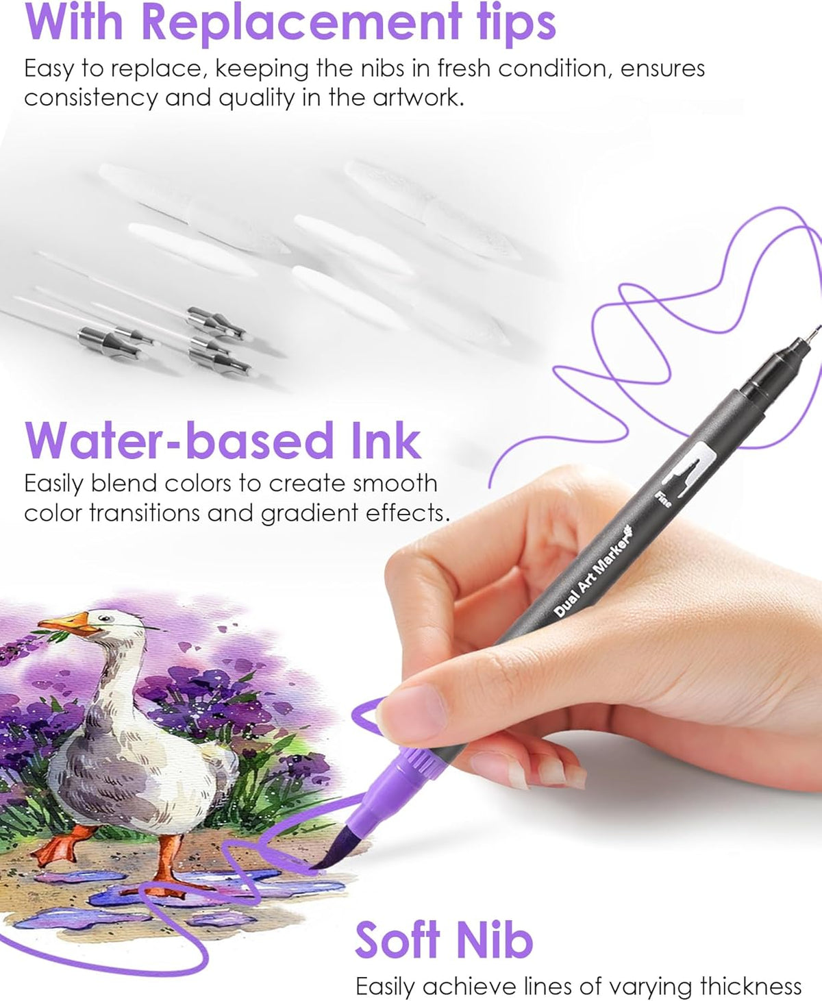 72 Colors Dual Tip Watercolor Markers Pens for School Supplies-Brush & Fine