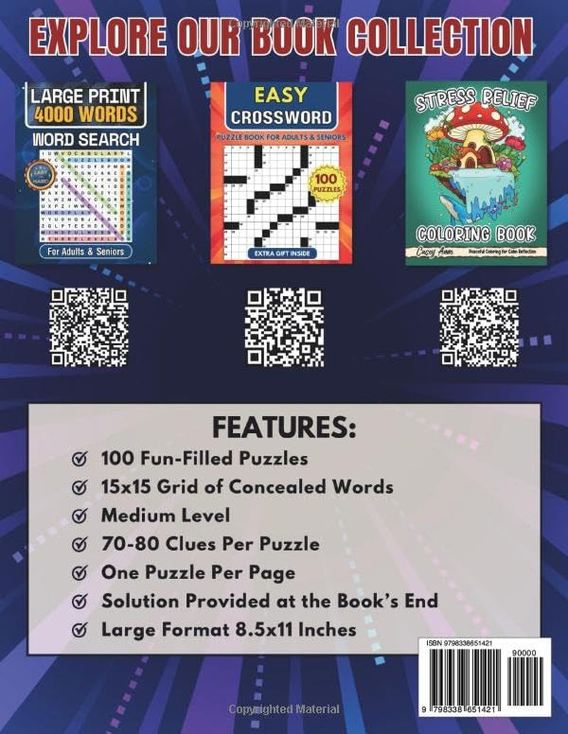 Medium Crossword Puzzle Book for Adults and Seniors - 100 Puzzles: Engaging Challenges to Boost Your Focus and Keep Your Eyes Relaxed for Hours of Fun