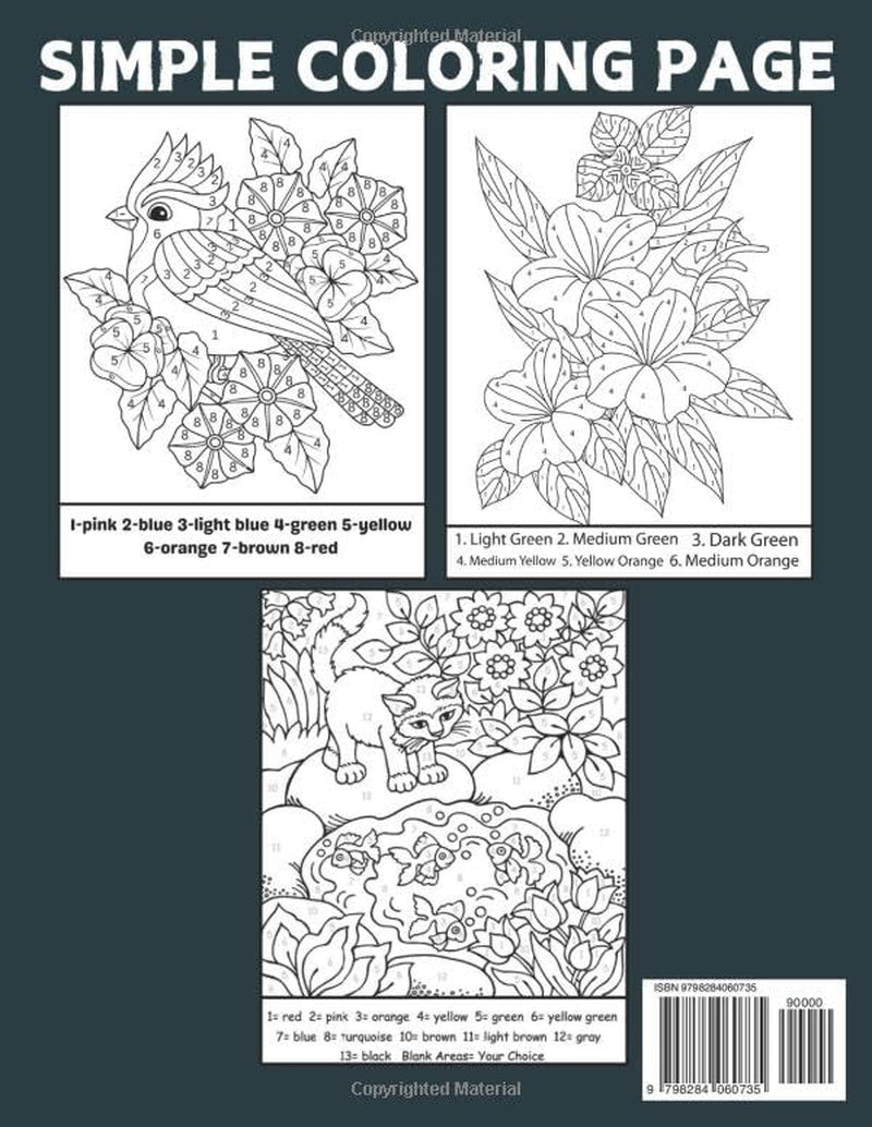 Large Print 100 Color by Number Coloring Book for Adults: Large Print 100 Page Large Print Color by Number Adult Coloring Book with Flowers, Birds, Butterflies, Animals Easy Coloring Pages
