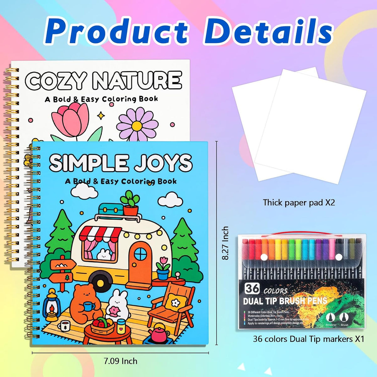 2 Pack Coloring Book for Adult,Funny Coloring Books Set for Adults Relaxation with 36 Colors Dual Tip Markers,Relieving Gift for Women with Easy & Simple to Color Pages
