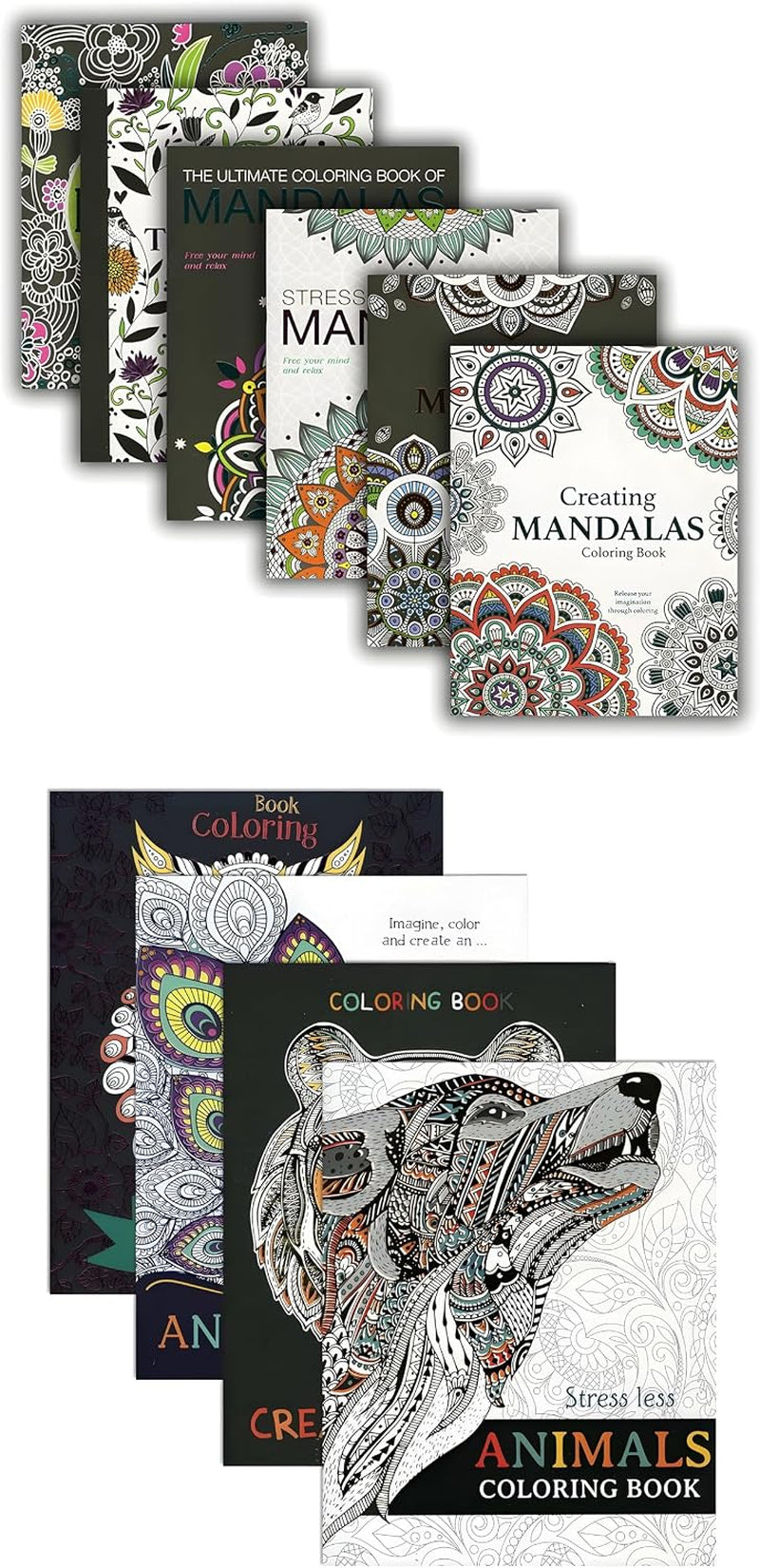 Adult Coloring Book Bundle with 10 Deluxe Coloring Books for Adults and Teens (Over 250 Stress Relieving Patterns).