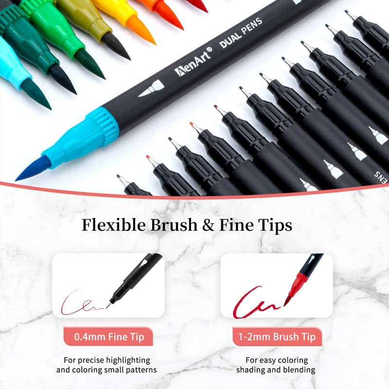 36 Dual Brush Markers for Adult Coloring Books, Double Tip Pens Art Set