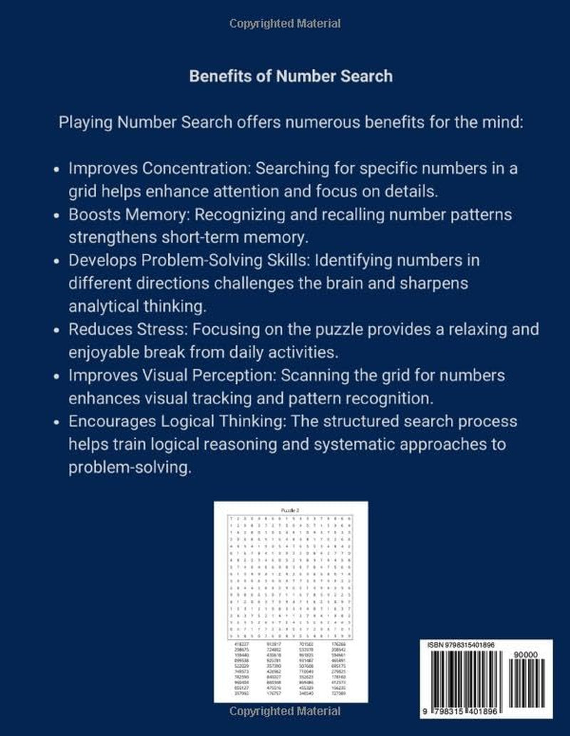 Number Search Puzzle Book for Adults: Challenge Your Mind with over 4000 Numbers to Find, Large Print, Perfect for Seniors, One Puzzle per Page