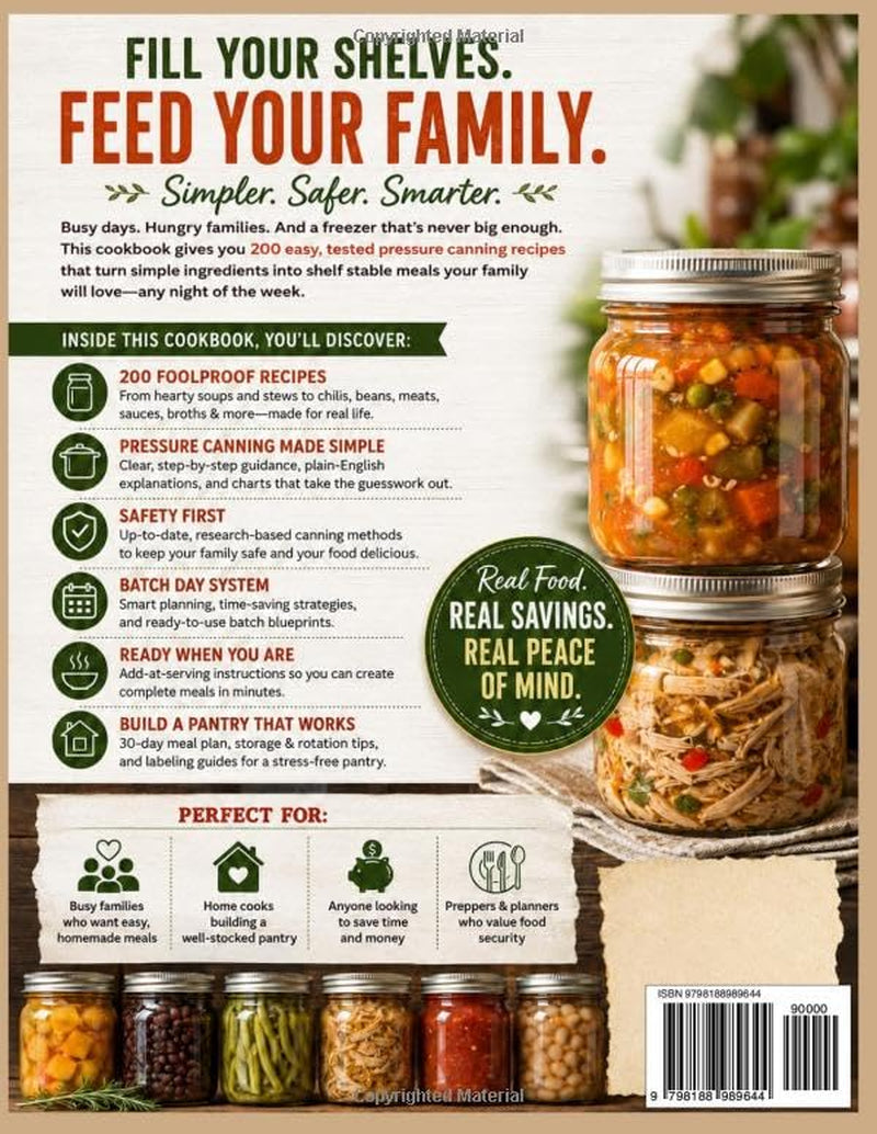 The Effortless Meals in a Jar Cookbook: 200 Foolproof Pressure Canning Recipes for Busy Families Who Want Shelf Stable Dinners, Soups, Stews and Chilis without Freezers, Additives or Nightly Stress