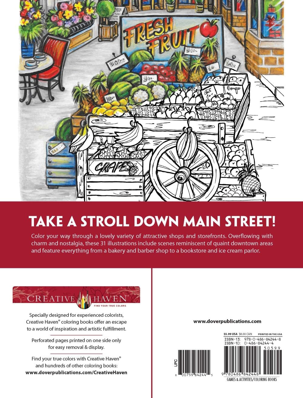 Creative Haven Main Street Coloring Book: Charming Storefronts and Cozy Town Scenes for Stress Relief and Relaxation (Adult Coloring Books: USA)