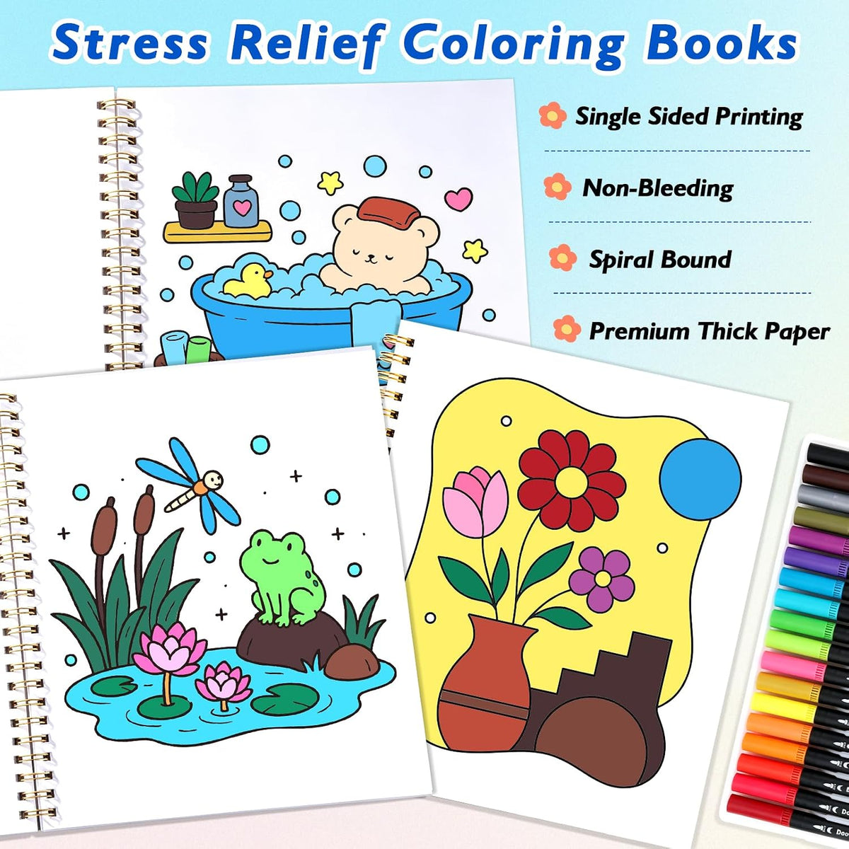 2 Pack Coloring Book for Adult,Funny Coloring Books Set for Adults Relaxation with 36 Colors Dual Tip Markers,Relieving Gift for Women with Easy & Simple to Color Pages