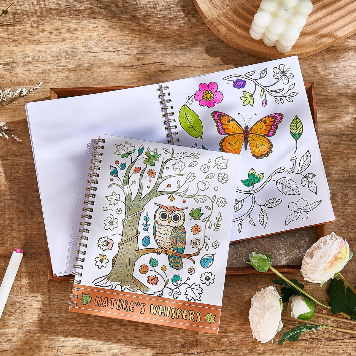 Natural Adult Coloring Book for Women with Spiral Bound, Relaxation Gifts