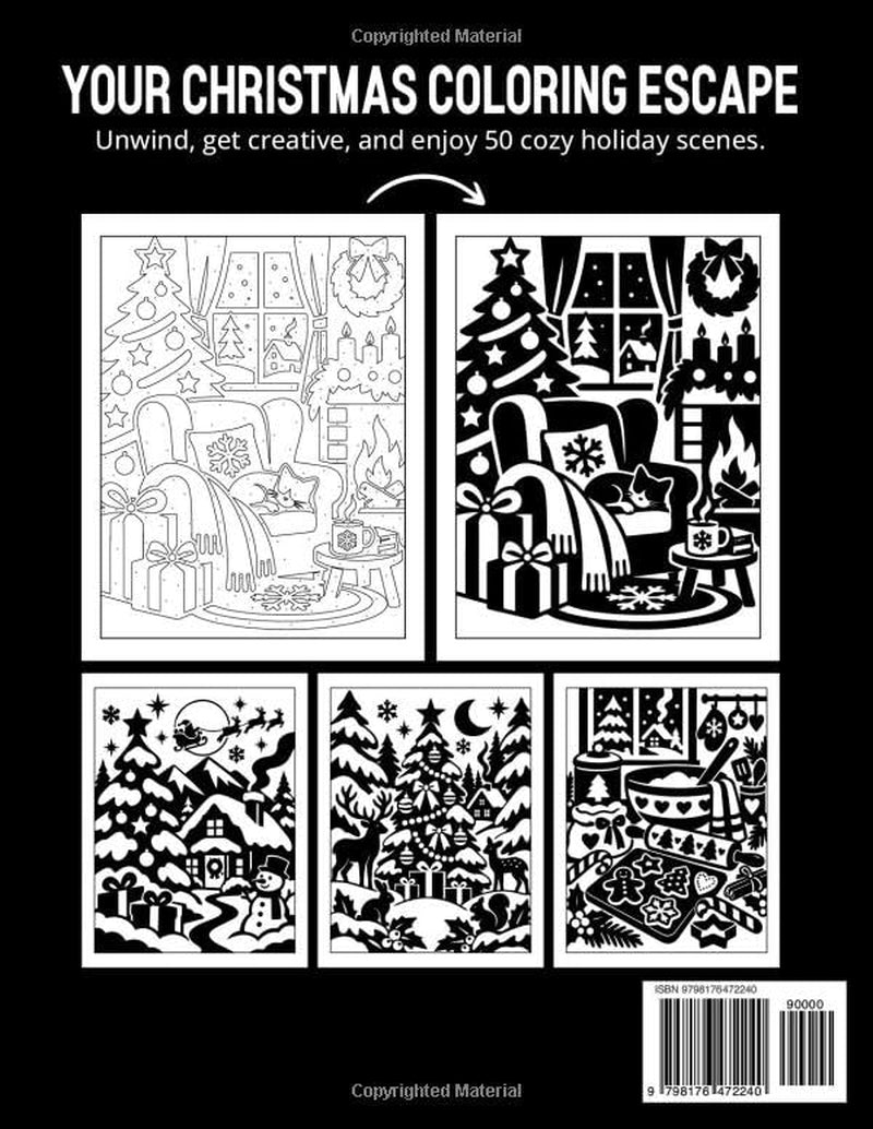 Monochrome Christmas Coloring Book: 50 Relaxing Christmas Scenes with Cozy Cottages, Snowy Landscapes, Festive Trees, Santa, Gifts, Winter Villages & ... for Adults & Teens (Monochrome Coloring Book)